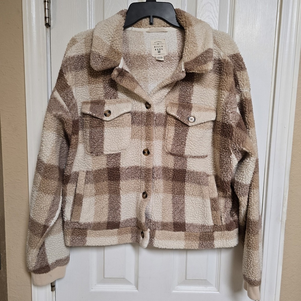 Billabong Womens Grafton Wubby Plaid Jacket Button Up Long Sleeve Size Medium‎